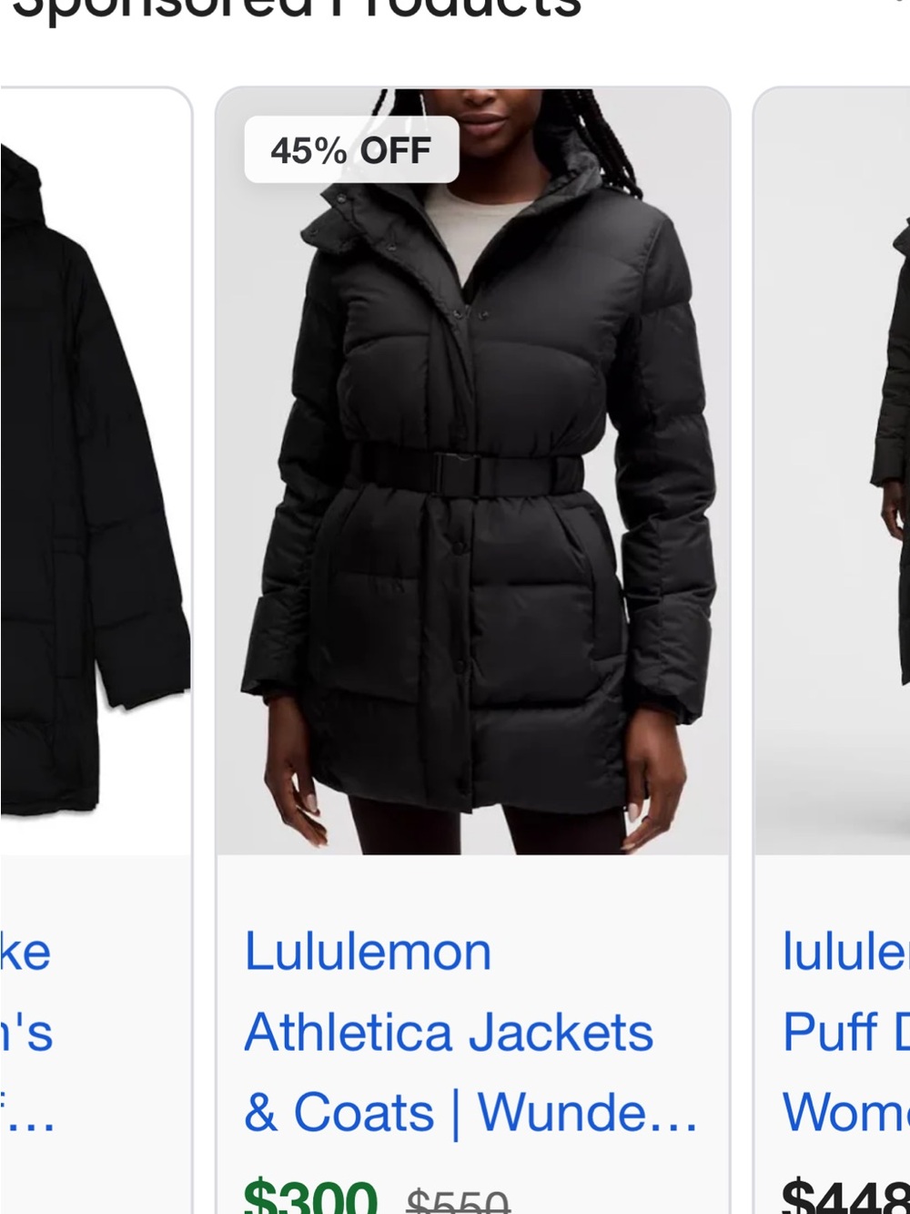 lululemon athletica Black Quilted Belted Puffer Jacket